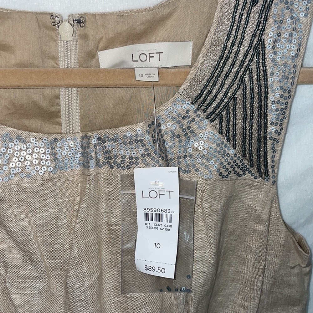 🌟NWT🌟Loft Dress. Linen. Full Cotton Lining. Sleeveless. Sz 10.